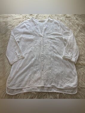 J. Jill Uncommon Threads Embroidered Sheer  Long Sleeve Boho Chic Top Blouse M